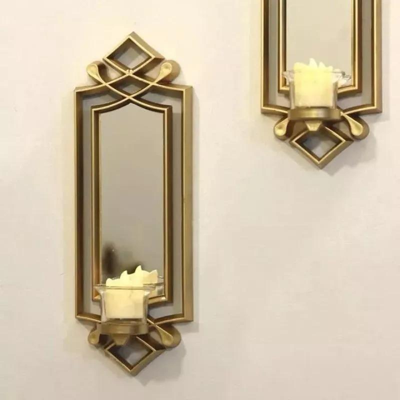 2-Piece Fancy Wall Mirror & Candle Stand Set
