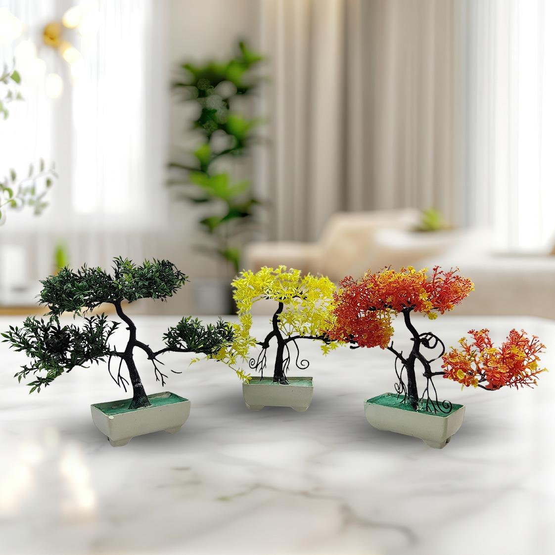 Pack Of 3 Bonsai Trees-Green-Yellow-Orange