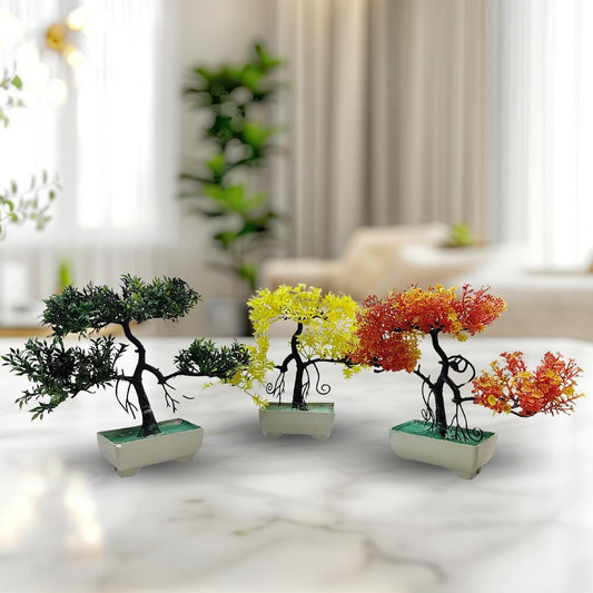 Pack Of 3 Bonsai Trees-Green-Yellow-Orange