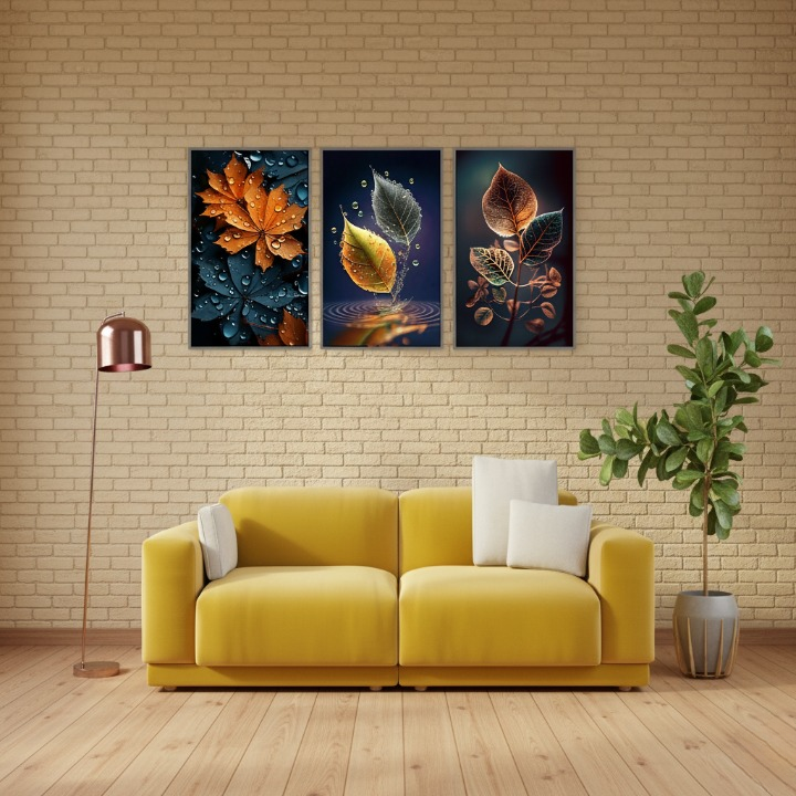 3-Piece Autumn Leaf Wall Art Frames – 8x11 Inch