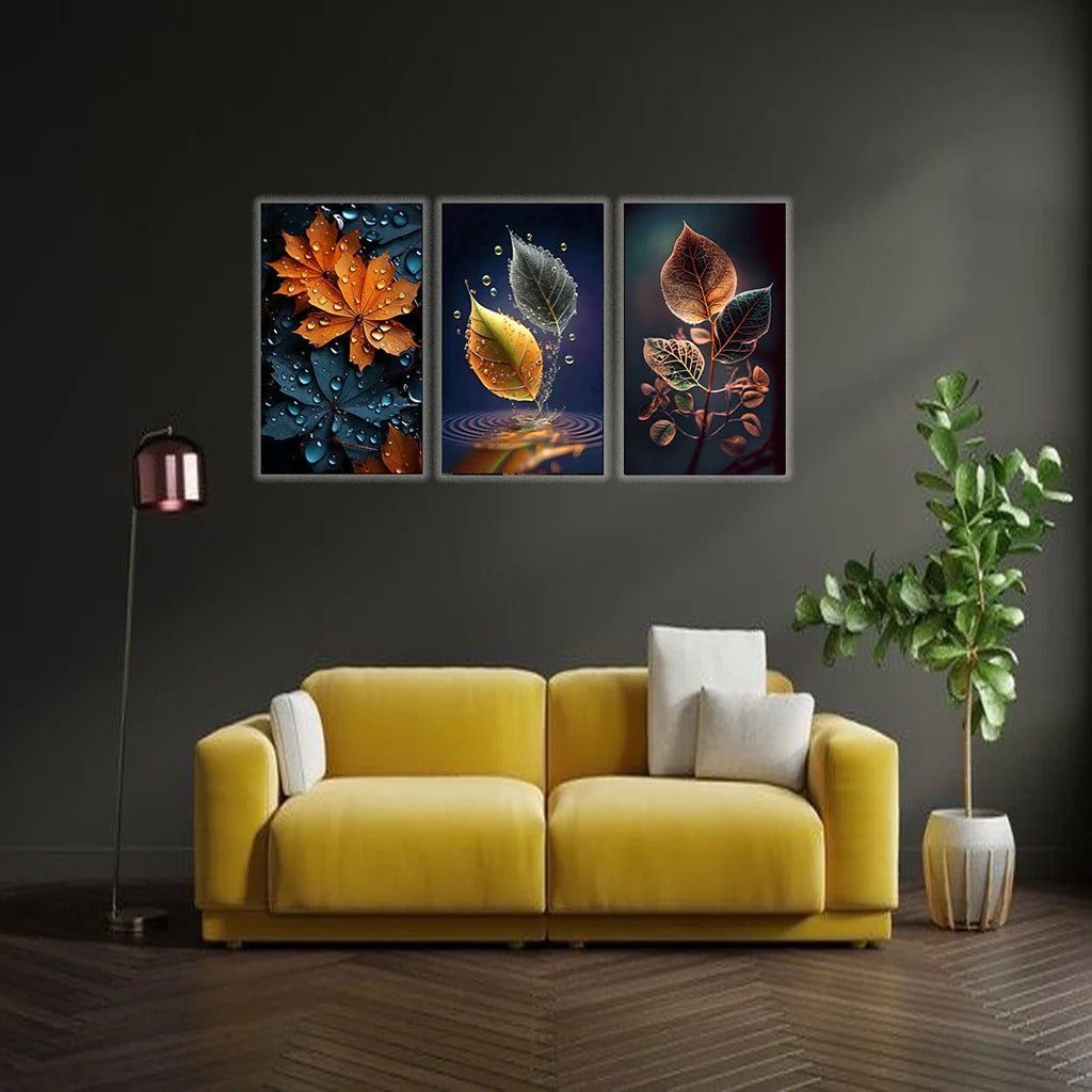 3-Piece Autumn Leaf Wall Art Frames – 8x11 Inch