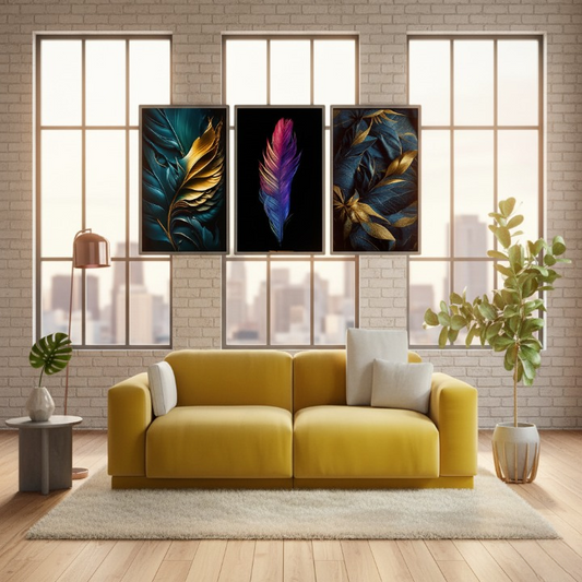 3-Piece Feather Design Wall Art Frames – 8x11 Inch