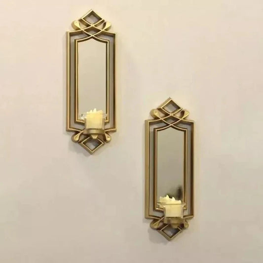 2-Piece Fancy Wall Mirror & Candle Stand Set