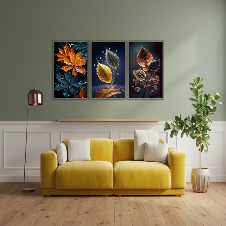 3-Piece Autumn Leaf Wall Art Frames – 8x11 Inch