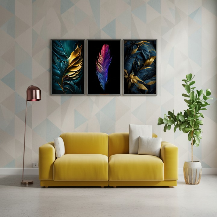 3-Piece Feather Design Wall Art Frames – 8x11 Inch