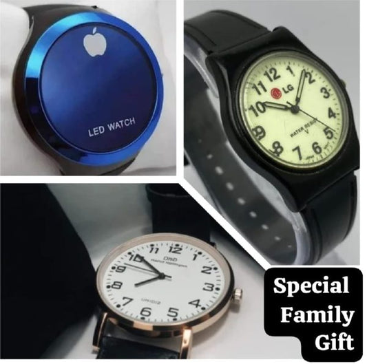 Pack of 3- Daniel Wellington Watch + Lg Quartz Watch + Apple Logo Digital Watch