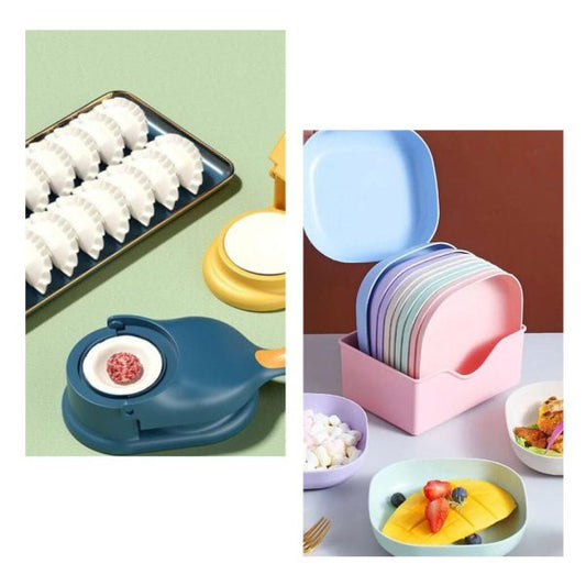 1 Dumpling Maker & 10 Pcs Of Serving Plate Set