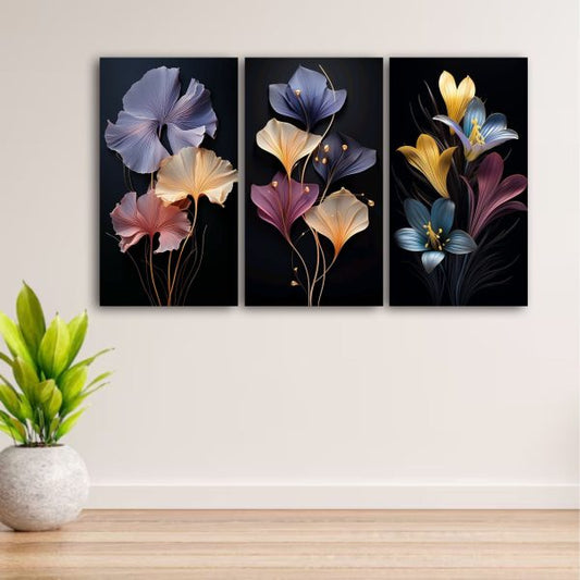 Set Of 3 Flowers Art Metal Frames For Wall Decoration